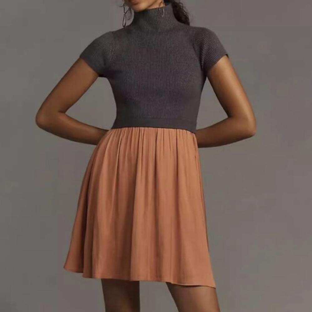 Anthropologie The Thea Charcoal Knit Sweater Mini Dress